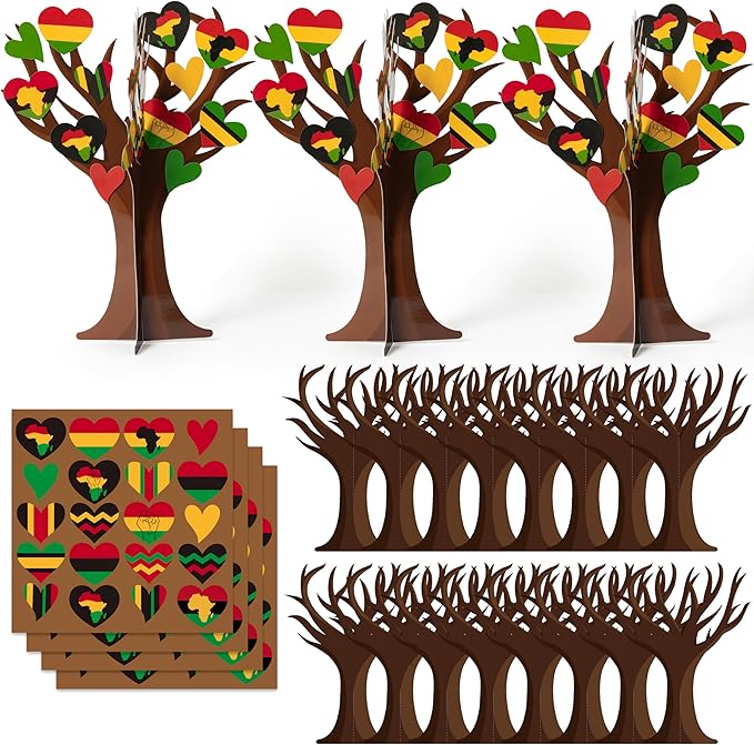 WATINC Black History Month Heart Tree Craft Kits, Make Your Own African American Heart Trees Decoration, DIY Black History Holiday Celebration Craft Supplies Home School Fun Activity for Kids (16Pcs)