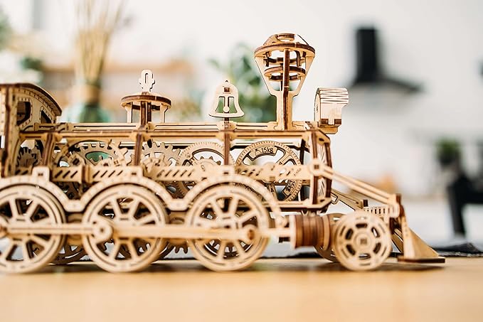Wood Trick Wooden Toy Train Set with Railway - 34x7″ - Locomotive Train Toy Mechanical Model Kit - 3D Wooden Puzzles for Adults and Kids to Build - Engineering DIY Wooden Models for Adults to Build