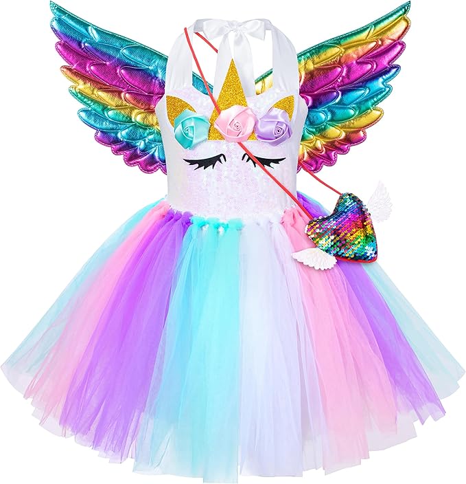 Sequin Unicorn Costume Tutu for Girls Halloween Birthday Party Dress Up with Accessories 2-9 Years