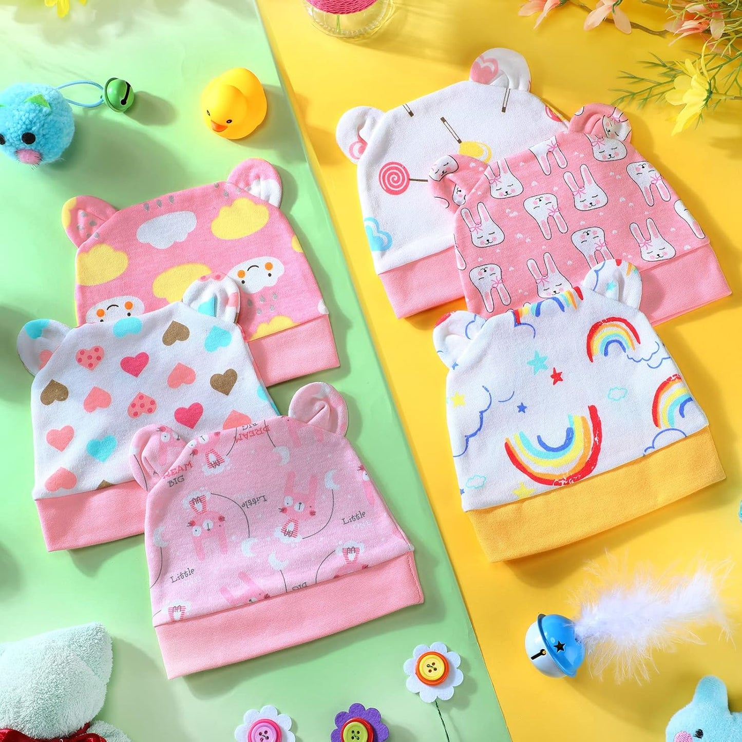 Geyoga 6 Pieces Newborn Baby Hat Bear Ears Infant Caps Baby Boy Girl Toddler Hats Infant Beanie Caps for 0-3 Months