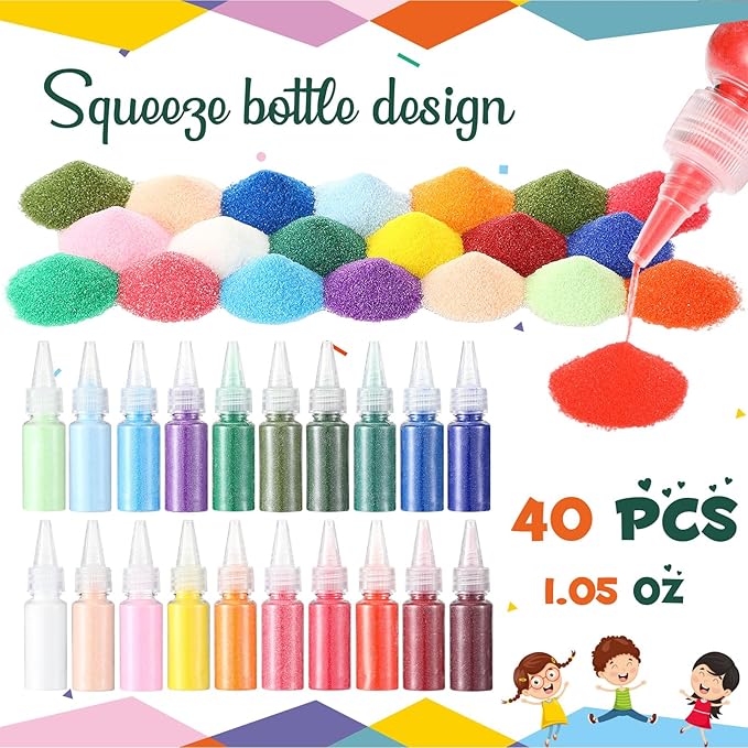 65 Pcs Plastic Sand Art Bottles with Corks Include 20pcs 3.4oz Sand Art Bottles, 40 Colored Art Sand, 5 Plastic Funnels Plastic Clear Containers for Sand Art Fun Arts Crafts Supplies (Star)