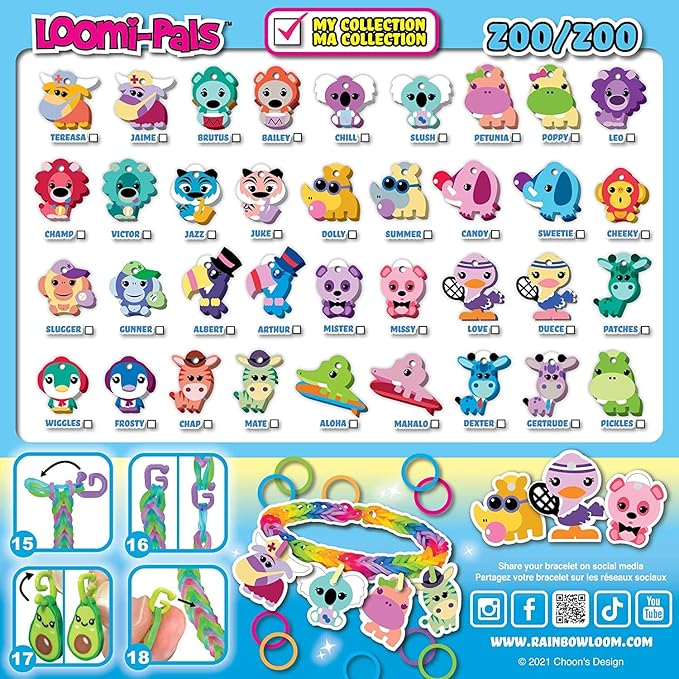 Rainbow Loom® Loomi-Pals Zoo Collectible, Features 30 Mystery Cute Zoo Themed Charms and 600 Colorful Rubber Bands All in a RESEALABLE Bag, Great Gifts for Boys and Girls 7+