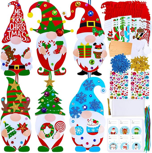 Winlyn 24 Sets Christmas Craft Kits Winter Crafts DIY Christmas Gnome Ornaments Decorations Art Sets Gnome Christmas Foam Stickers for Kids Holiday Seasonal Home Classroom Activities Party Favors