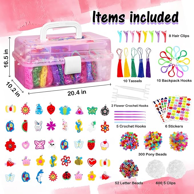 FUNZBO Rubber Band Bracelet Kit - 18000+ 32 Colors Loom Bands Rubberband for Jewelry Making Kits, DIY Arts and Crafts Kit Toy for Toddlers Girls Valentines Day Birthday Gift