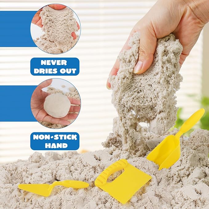 Sand Play Set, 1.7lbs Moldable Self-Sticking Play Sand for Kids, Sensory Building Toy Set for Kids Age 3+, Birthday Gift Idea (Blue)