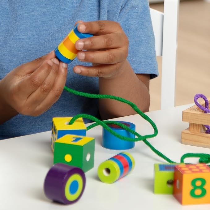 Melissa & Doug Deluxe Wooden Lacing Beads - Educational Activity With 27 Beads and 2 Laces