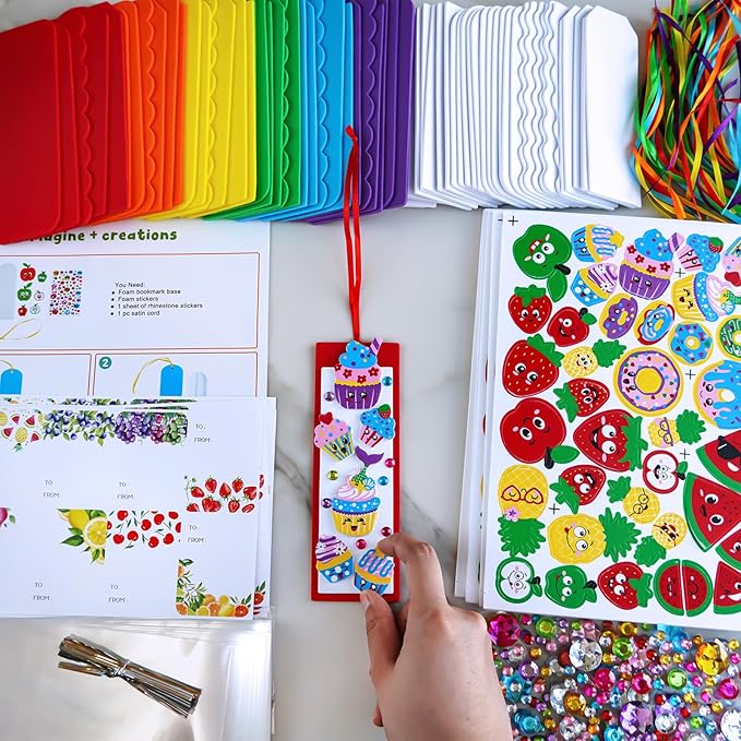 Winlyn 36 Sets Fruit Craft Kits Summer Crafts DIY Fruit Dessert Bookmarks Art Sets Apple Pineapple Watermelon Foam Stickers for Kids Teachers Back to School Classroom Activities Rewards Party Favors