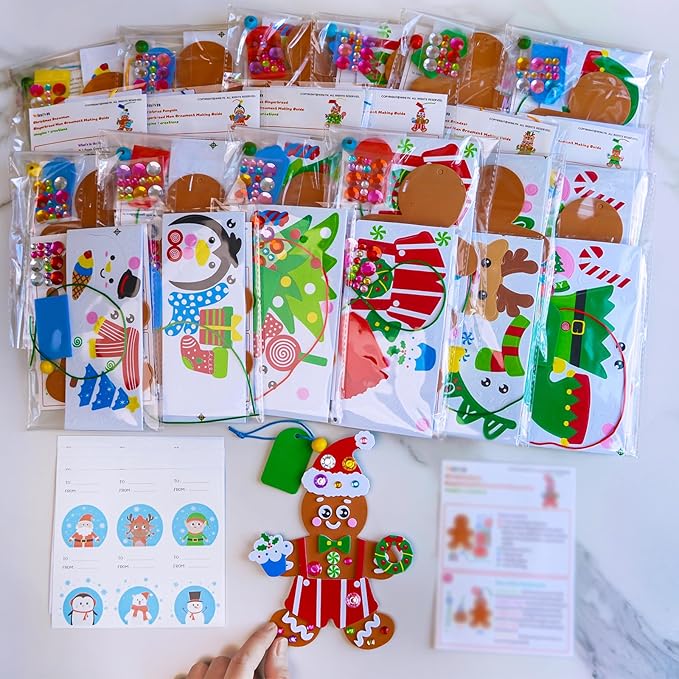 Winlyn 24 Sets Christmas Craft Kits Winter Crafts DIY Gingerbread Man Ornaments Decorations Festive Foam Stickers Christmas Arts and Crafts for Kids Holiday Home Classroom Art Activities Party Favors