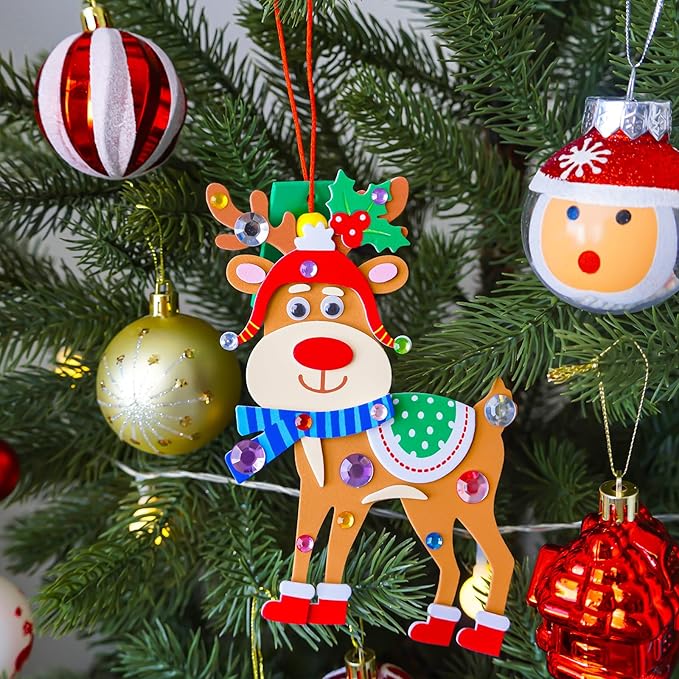 Winlyn 24 Sets Christmas Craft Kits Winter Crafts DIY Xmas Reindeer Ornaments Decorations Festive Foam Stickers Christmas Arts and Crafts for Kids Holiday Home Classroom Art Activities Party Favors