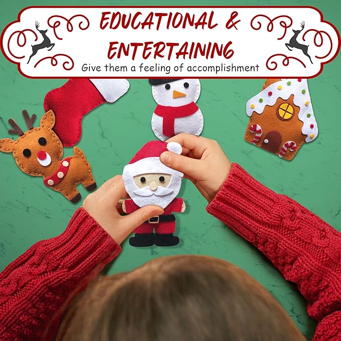 MOMOTOYS Sewing Kit for Kids, Fun & Educational Christmas Sew Craft Set for Boys and Girls Ages 8-12, Complete Beginner Sewing Kit with Felt Plushie for Creative DIY Projects