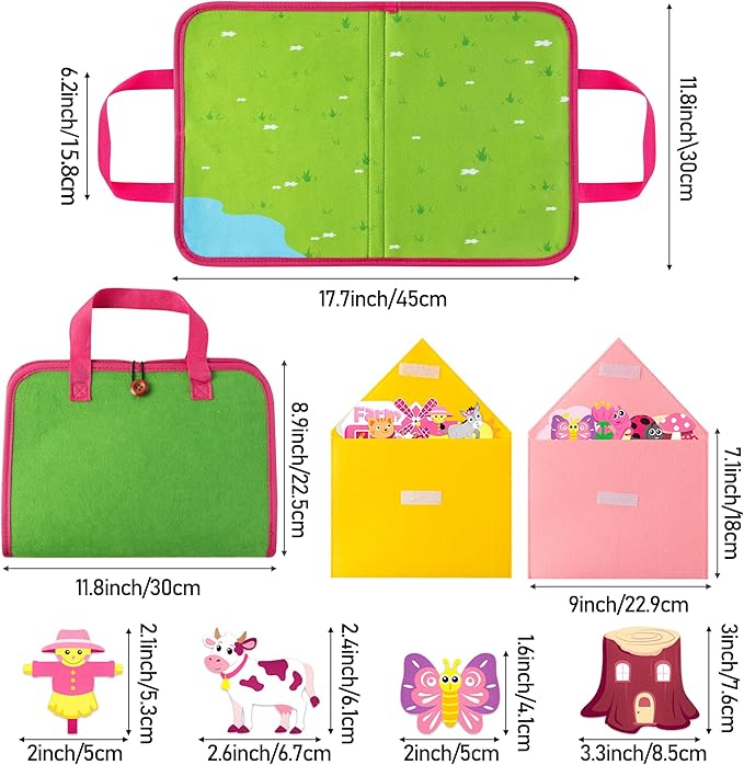 WATINC Pink Animals Felt Story Board - Farm Animal and Insect Bug Learning Flannel Portable Story Board Gift, Early Educational Storytelling Travel Interactive Play Kit for Classroom Kids Toddlers