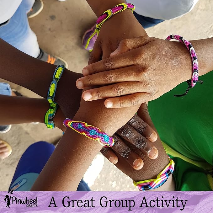 Pinwheel Crafts Friendship Bracelet Kit – DIY String Bracelet Making Kit for Girls 8-12 – 100 Floss, Colored/Metal Beads, Braiding Clip, Design Book – Jewelry Making Set for Girls Gift