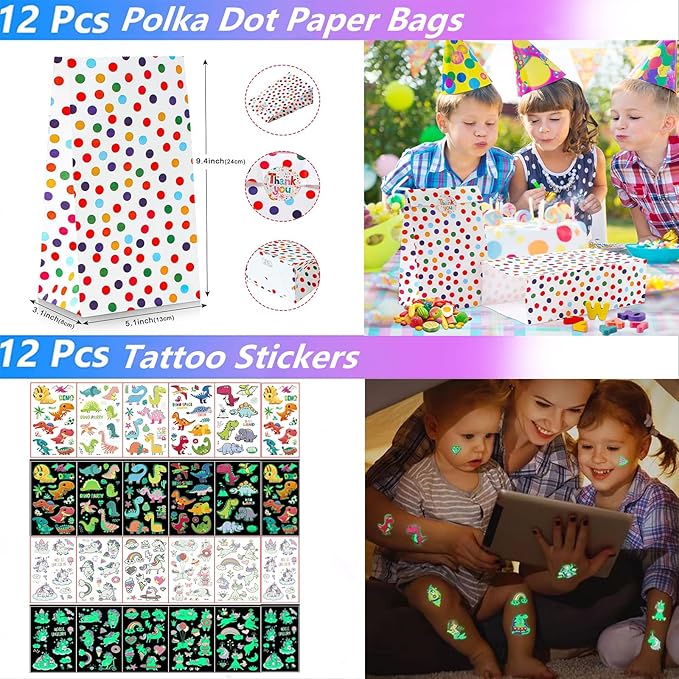 96Pcs Slime Party Favors for Kids,Unicorn Party Favors Birthday Gift with Hands Sticky,Scratch Bookmark,Dinosaur Slap Bracelets,Mini Slinky,Paper Treat Bags for Boys Girls Fun Fidget Toys