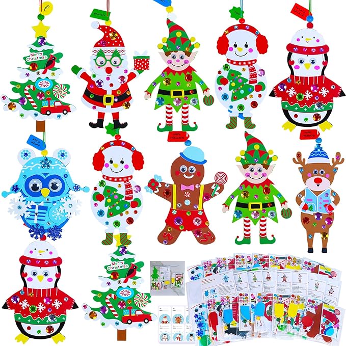 Winlyn 24 Sets Christmas Craft Kits Winter Crafts DIY Holiday Ornaments Decorations Winter Festive Foam Stickers Christmas Arts and Crafts for Kids Christmas Home Classroom Art Activities Party Favors
