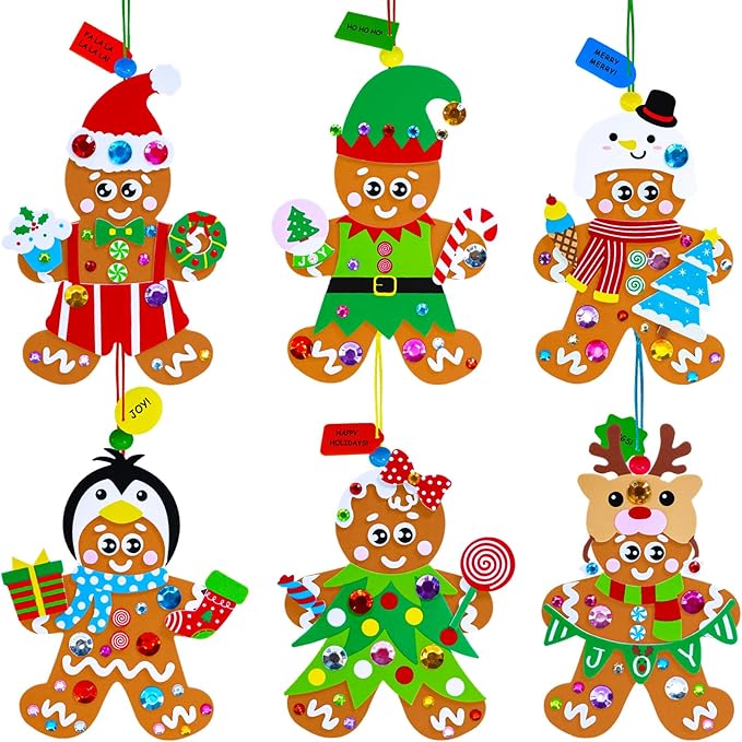 Winlyn 24 Sets Christmas Craft Kits Winter Crafts DIY Gingerbread Man Ornaments Decorations Festive Foam Stickers Christmas Arts and Crafts for Kids Holiday Home Classroom Art Activities Party Favors