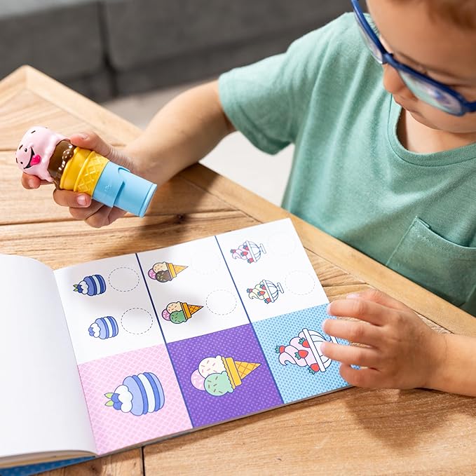 Melissa & Doug Sticker WOW!™ 24-Page Activity Pad and Sticker Stamper, 300 Stickers, Arts and Crafts Fidget Toy Collectible Character – Ice Cream - FSC Certified