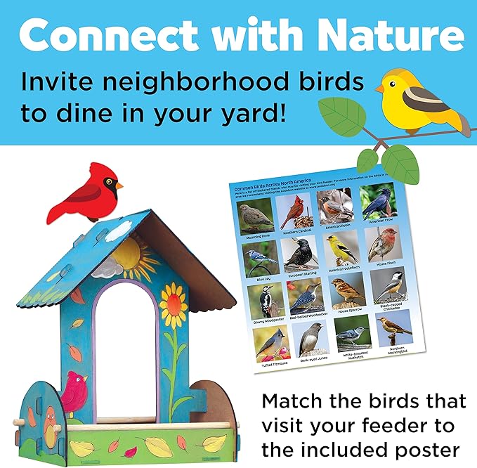 Creativity for Kids Build and Paint Bird Feeder Wood Craft Kit - DIY Bird House Kit for Children, Outdoor Activities for Kids Age 6+,Yellow,orange,blue,white,green,violet