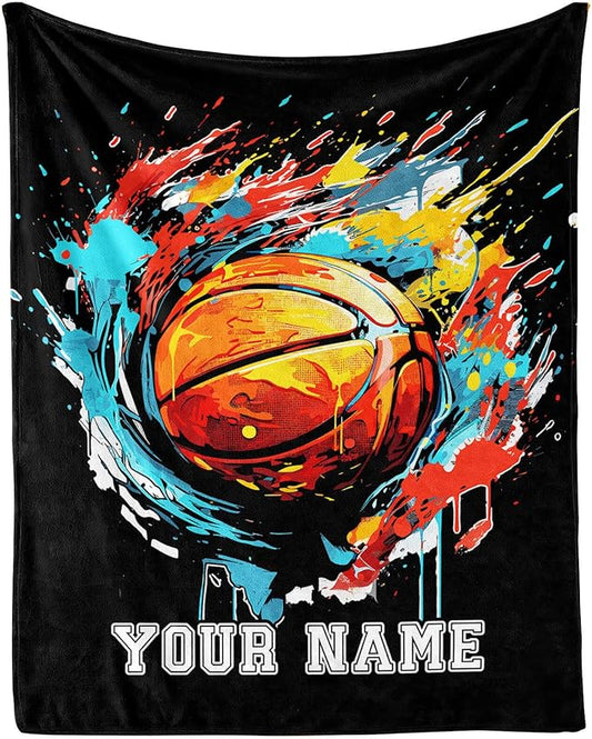 Custom Basketball Blanket - Soft Flannel Sports Basketball Blankets for Teens Adults Women Men Basketball Lovers - Warm Basketball Throw Blankets for All Season Lap, Chair, Sofa - 70"x50"