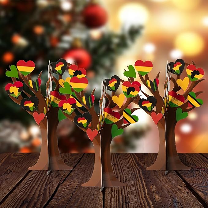 WATINC Black History Month Heart Tree Craft Kits, Make Your Own African American Heart Trees Decoration, DIY Black History Holiday Celebration Craft Supplies Home School Fun Activity for Kids (32Pcs)