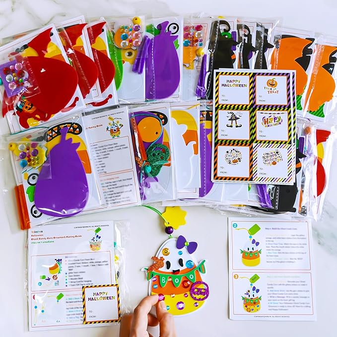 Winlyn 24 Sets Halloween Craft Kits for Kids Ghost Monster Candy Corn Foam Individual Craft Kits Halloween Arts and Crafts for Kids Halloween Home Classroom Activities Party Favors Trick-Or-Treaters
