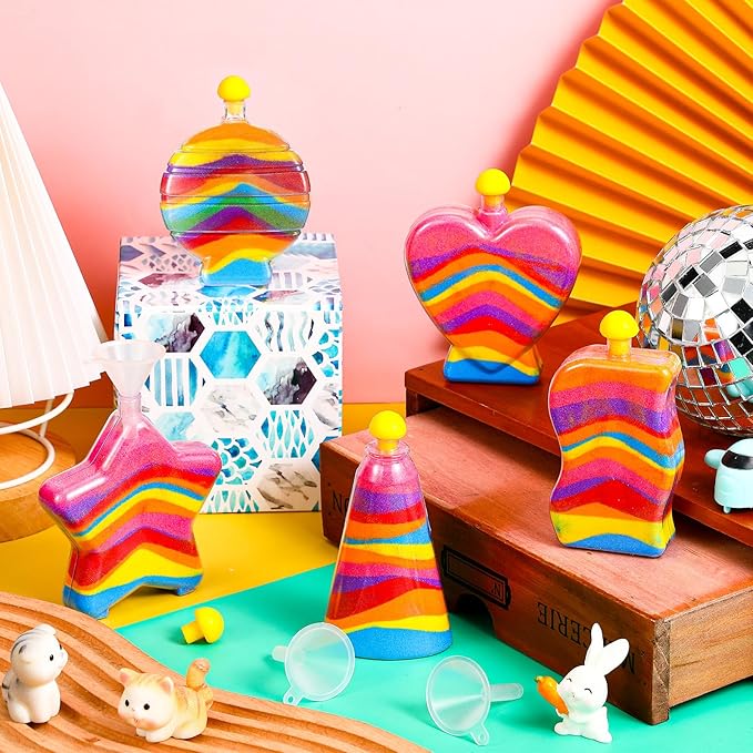 Liliful Sand Art Bottles for Kids, Sand Art Plastic Crafts Kit Bulk Arts Crafts Kit, Include Clear Sand Art Bottles with Funnel for Boys Girls DIY Sand Arts Crafts Party (80 Pcs)