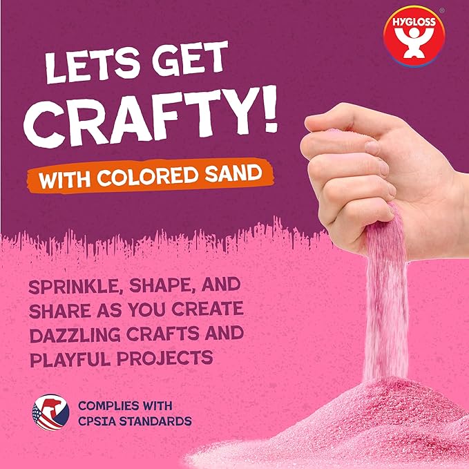 Hygloss Colored Play Sand – Assorted Craft Sand for Christmas Sand Art, 12 Vibrant Colors, 6 oz Each – Perfect for Holiday Gifts, DIY Decorations, and Creative Christmas Crafts