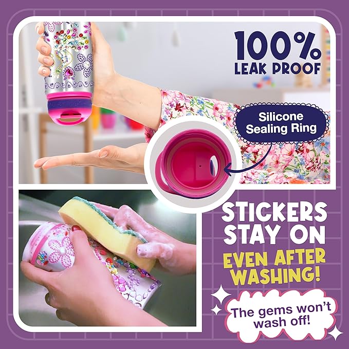 PURPLE LADYBUG Decorate Your Own Water Bottle Kits for Girls - 5 6 7 8 Year Old Girl Gifts, Girl Birthday Easter Gifts for Kids, Arts and Crafts for Kids Ages 6-8 Girls Water Bottles for School Girls