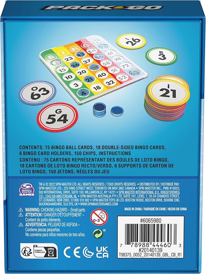 Pack & Go Bingo Game from Spin Master Games Outdoor Games Kids Games Yard Games Portable Rainbow Bingo Chips Games for Adults and Kids Ages 8 and up
