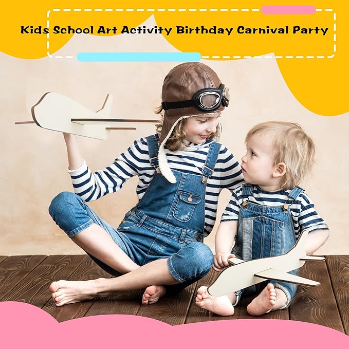 Feradny 24 Pack Unfinished Wooden Airplane Model Toys DIY Model Planes Wood Plane kit Handcraft Plane to Paint for Kids School Art Activity Birthday Carnival Party (Color Style 3)…