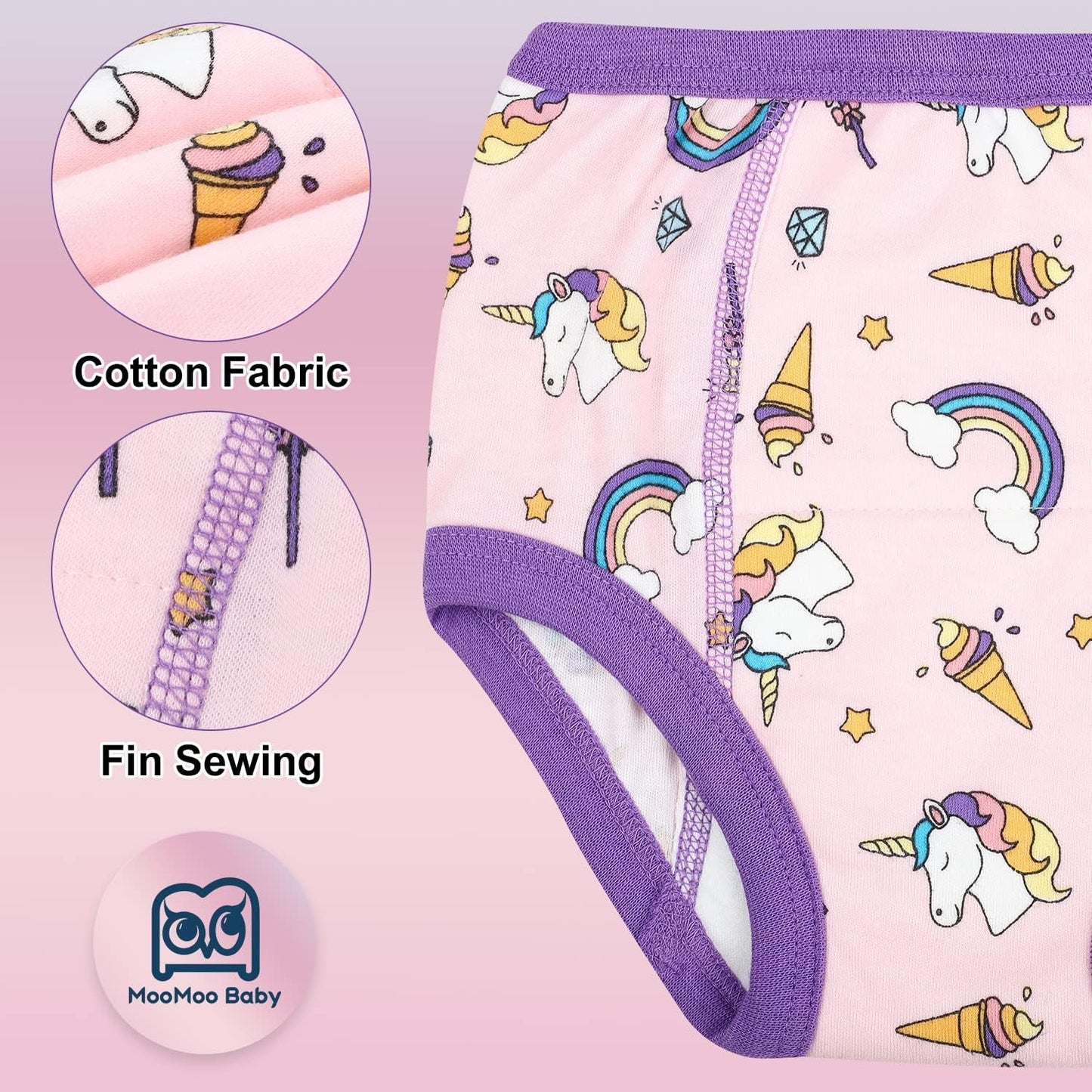 MooMoo Baby Potty Training Underwear 10 Packs Absorbent Toddler Training Pants for Boys and Girls Cotton Pee Pants 2T-9T