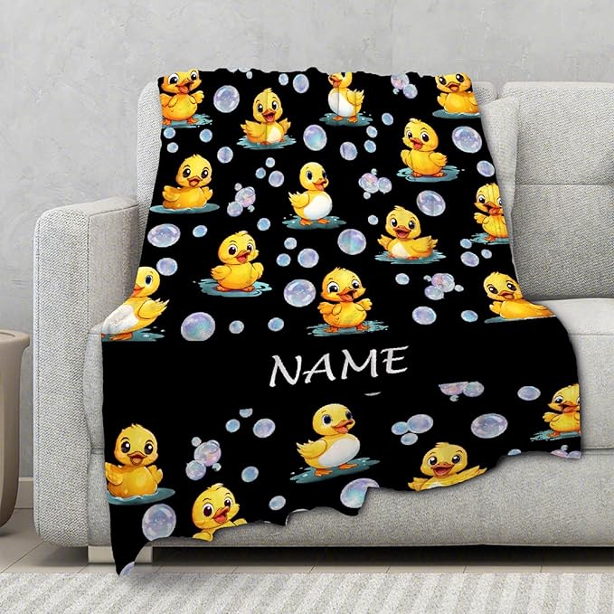 Custom Name Ducks And Bubbles Blanket Adult duck Blanket Kids Funny Blanket Suitable for Bedroom bed sofa Crib Couch Chair outdoor All Season Items That Yellow Duck Lovers Will Love 60"x50"for Teens