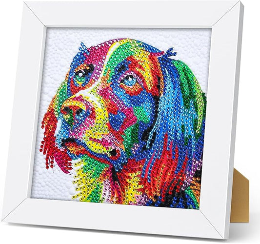 Turniton 5D Diamond Painting Kits for Kids, Diamond Arts Painting Kits with Wooden Frame, Dog Kids' Mosaic Kits for Beginners, Girls, Adults, Diamond Painting Pictures, Arts Craft for Home Decor