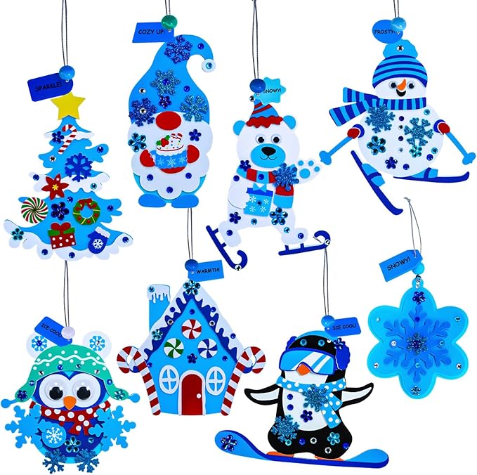 Winlyn 24 Sets Winter Craft Kits Christmas Crafts DIY Winter Holiday Ornaments Decorations Craft Kits Festive Foam Stickers Winter Arts and Crafts for Kids Home Classroom Art Activities Party Favors