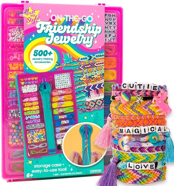 Just My Style On-The-Go Jewelry Studio – Bracelet-Making Travel Kit – DIY Bead & Braid Set for Kids Ages 6+