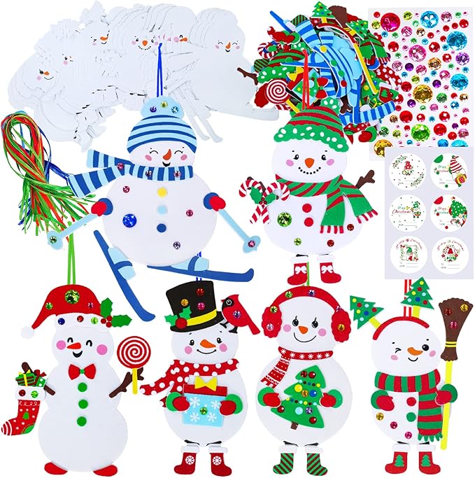 Winlyn 24 Sets Christmas Craft Kits Winter Crafts DIY Christmas Snowman Ornaments Decorations Art Sets Snowman Christmas Foam Stickers Arts and Crafts for Kids Holiday Art Project Classroom Activities