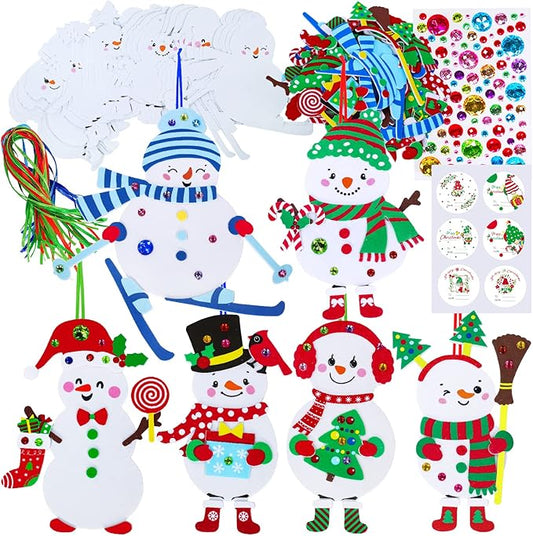 Winlyn 24 Sets Christmas Craft Kits Winter Crafts DIY Christmas Snowman Ornaments Decorations Art Sets Snowman Christmas Foam Stickers Arts and Crafts for Kids Holiday Art Project Classroom Activities