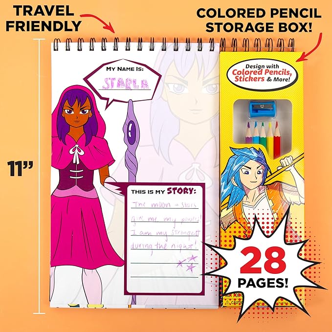 Made By Me Anime Artist Pad, 28-Page Coloring Book, Includes Fun Art Supplies & Removable Stickers Inspired by Comic Books, Great Gifts for Anime Enthusiasts, Coloring Books for Kids Ages 4-8