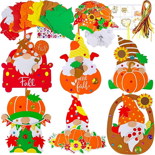 Winlyn 24 Sets Thanksgiving Gnome Decorations Art Sets Fall Crafts Thanksgiving Kids Crafts Thanksgiving Craft Kits Autumn Gnome Pumpkin Foam Stickers Arts and Crafts for Kids Adults Favors Activities