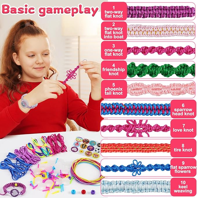 Motiloo Friendship Bracelet Making Kit - Toy for Ages 7-12 Girls - Birthday Gift - DIY String Maker Tool - Arts and Crafts - Kids Travel Activity Set - Perfect Present for Teen Girls