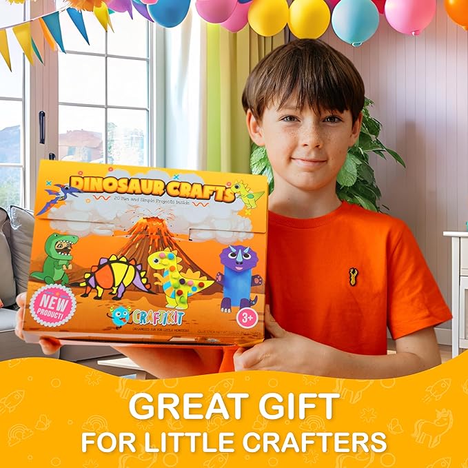 Craftikit® 20 Award-Winning Dinosaur Crafts for Kids - Award-Winning All-Inclusive Fun Toddler Arts and Crafts Box for Kids, Dinosaur Crafts for Toddlers Ages 3-5, Organized Toddler Craft Kit