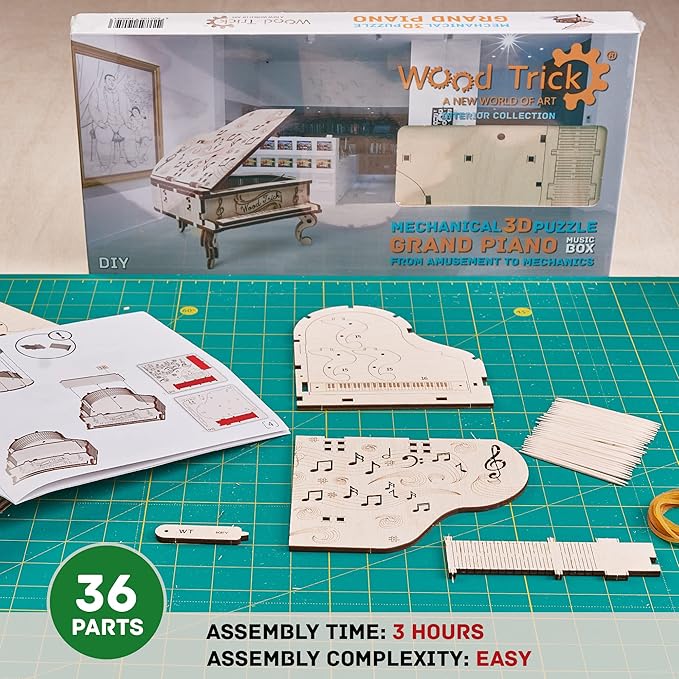 Wood Trick Toy Piano Music Box Moonlight Sonata, Wooden Musical Piano Toy Mini - 3D Wooden Puzzle, Assembly Toys, Brain Teaser for Adults and Kids