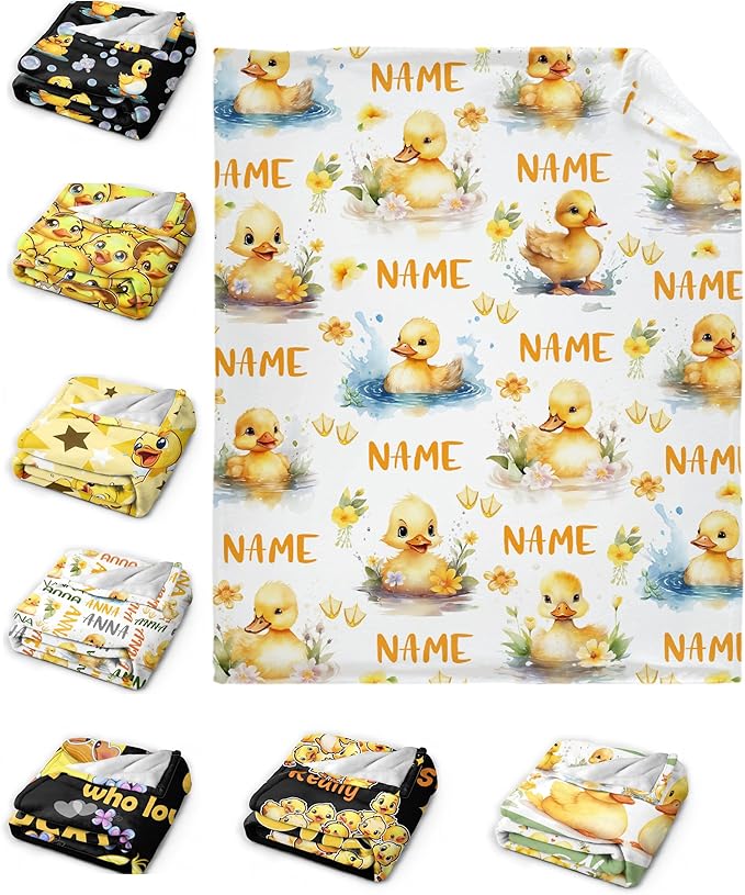 Aparajita Custom Name Flower and Ducks Adult Duck Blanket Kids Funny Blanket Suitable for Bedroom Bed Sofa Crib Couch Chair Outdoor All Season Items That Yellow Duck Lovers Will Love 60"x50"for Teens