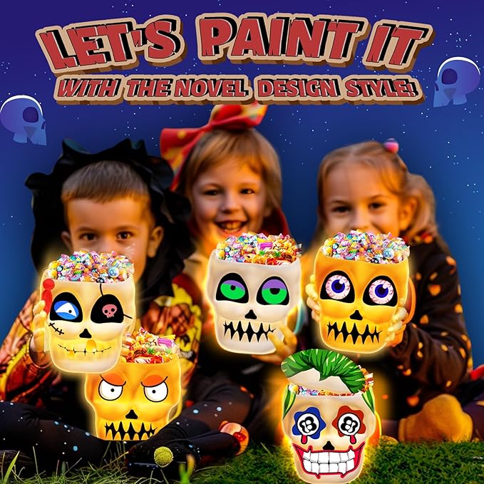 FUNZBO Paint Your Own Lamp, Art & Craft Supplies Skull Painting Kits, Arts and Crafts for Kid Teen Adult, DIY Night Light Toys Christmas Gift for Toddler Girl Boy Age 3 4 5 6 7 8 9 10 11 12 13