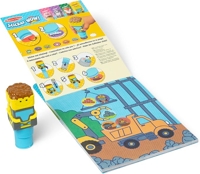 Melissa & Doug Sticker Wow!™ 24-Page Activity Pad and Sticker Stamper, 300 Stickers, Arts and Crafts Fidget Toy Collectible Character – Bulldozer