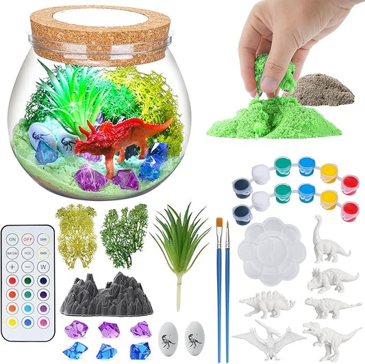 KKUYT Dinosaur Terrarium Kit for Kids, Light Up DIY Dinosaur Painting Craft Kit - Educational Arts and Crafts Science Kit to Build a Dinosaur Habitat, Kids Dinosaur Toys for Boys/Girls Age 4 5 6-12
