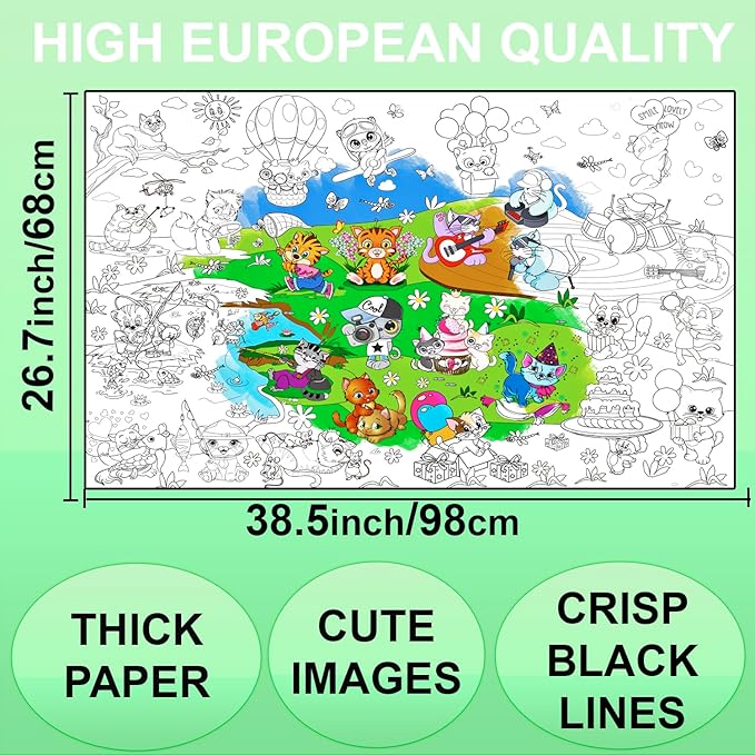 ALEX Art Jumbo Coloring Poster - Kittens Arts and Crafts for Girls - Extra Large Wall Coloring Posters for Home Activities - Big Coloring Sheet Page Cat - Giant Floor Coloring Book for Kids Ages 4-8