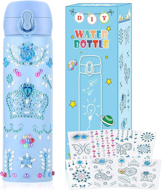 Pakoo Gifts for Girls, Decorate Your Water Bottle with Tons of Rhinestone Glitter Gem Stickers - DIY Craft Kit for Girls Age 5 6 7 8 9 10 11 12 - 17 OZ BPA Free Stainless Steel Insulated Kids Mugs