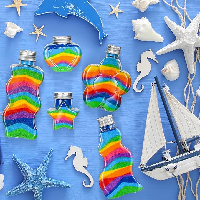 Tanlade 50 Pcs Sand Art Bottles Plastic Sand Art Containers with 10 Funnels Sand Art Bottles Kits for Kids Craft Collection Bottles for Craft DIY Art Activity Party Group, Sand Not Included (Silver)