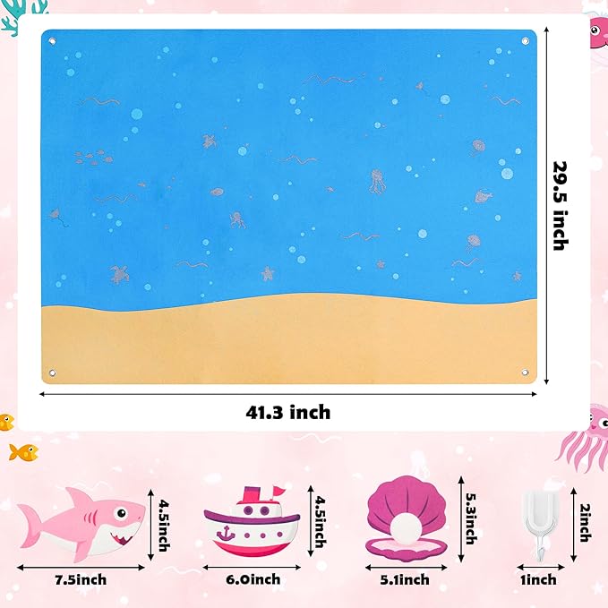 WATINC 45Pcs Pink Under The Sea Teaching Felt Board Story Set 3.5 Ft Ocean Creatures Aquarium Storytelling Flannel Interactive Play Kit with Mermaid Diver Shark Reusable Wall Hanging Gift for Toddlers