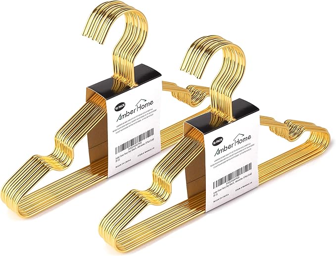 Amber Home 20 Pack 12 Inch Gold Kids Baby Hangers, Strong Metal Children Clothes Hangers for Closet, Space Saving Infant Hanger for Toddler Coats Pants (Gold, 20)